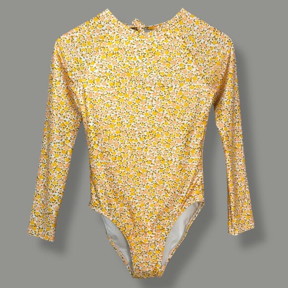 NWT Art Class Girls' Swimsuit Ditsy Meadow Rash Guard One Piece XL 14 Yellow - Picture 2 of 12